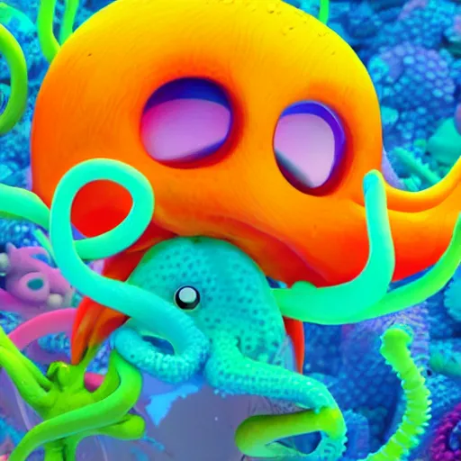 Prompt: cute cthullu render, underwater, bright colors, masterpiece