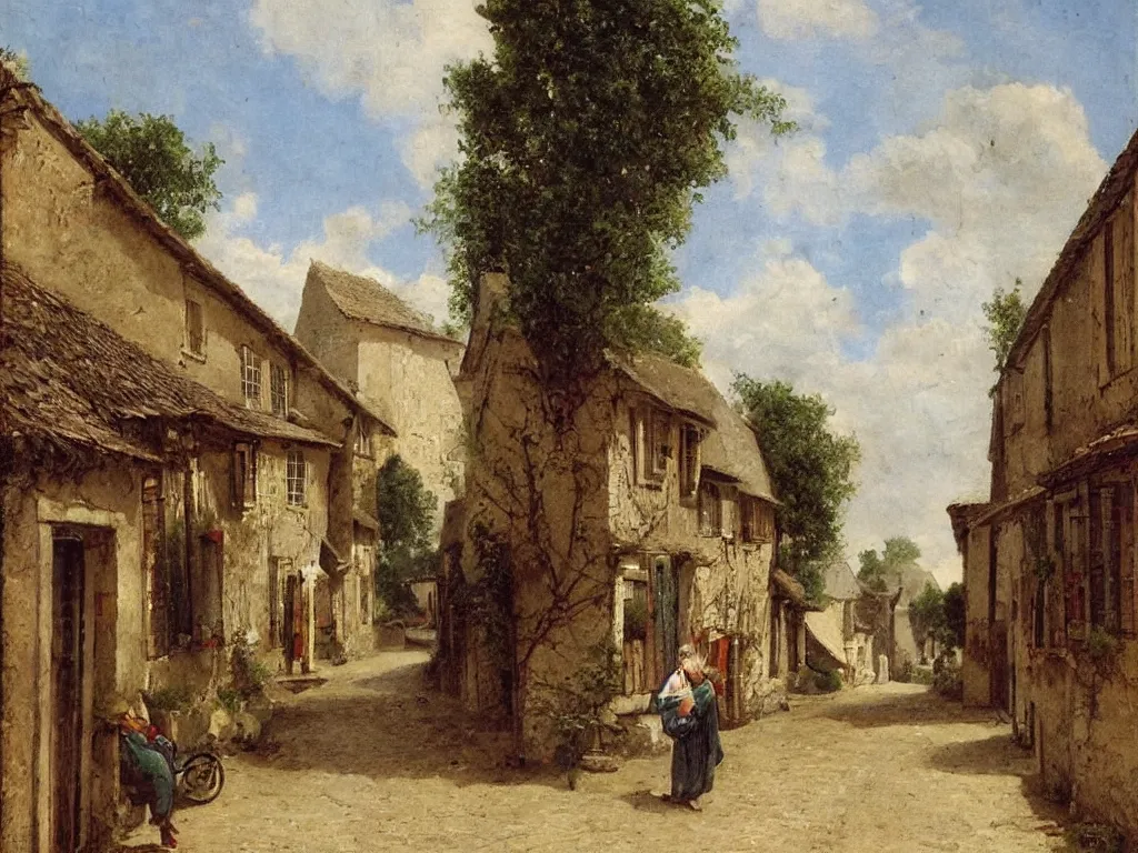 Prompt: a street in a small village, by jean - baptist monge,