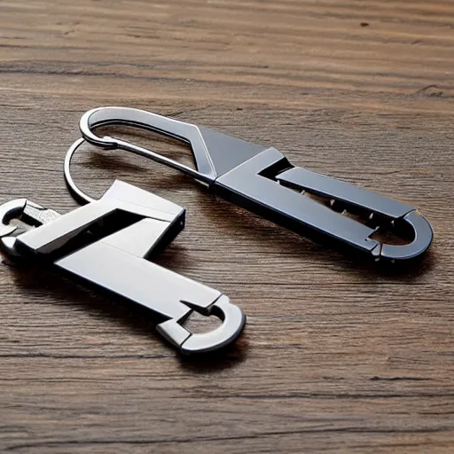 Prompt: elegant ultra modern designer multi tool that functions as a keyring, made using lost wax