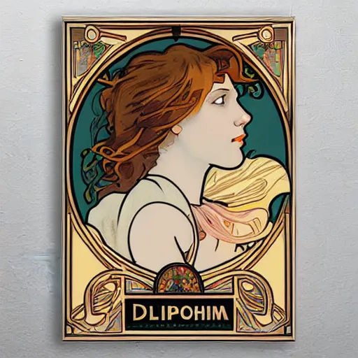 Prompt: “Art Nouveau poster of dolphin in style of Alphonse Mucha, 8k”