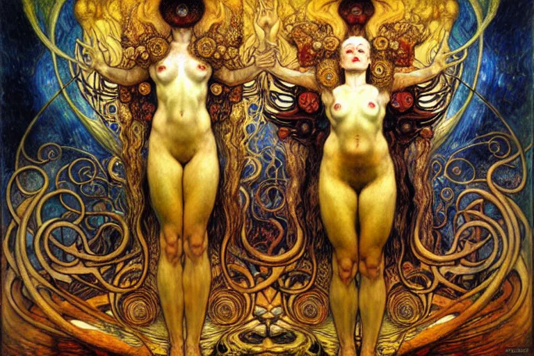 Image similar to Divine Chaos Engine by Karol Bak, Jean Delville, William Blake, Gustav Klimt, and Vincent Van Gogh, symbolist, visionary