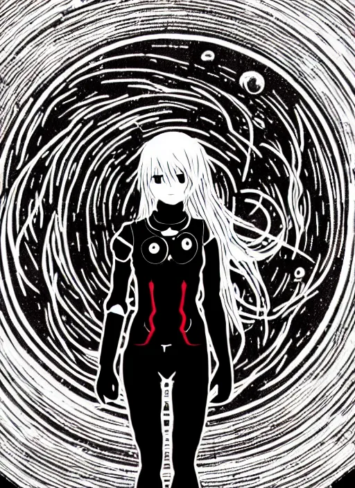 Prompt: Celtic etching of a hopeful pretty astronaut lady with a wavy blonde hair, 4k resolution, nier:automata inspired, bravely default inspired, vibrant but dreary but upflifting red, black and white color scheme!!! ((Space nebula background))