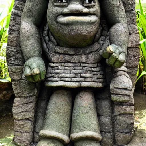 Prompt: shrek mayan statue