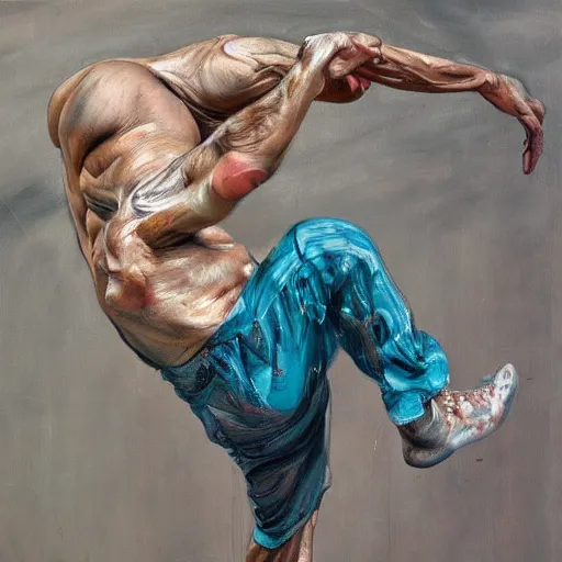 Image similar to high quality high detail painting by lucian freud and jenny saville, hd, parkour, turquoise