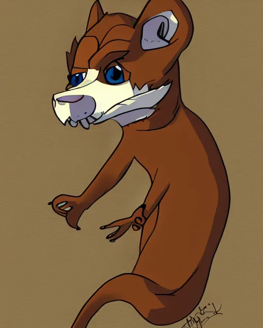 Prompt: a detailed drawing of a weasel fursona by muggur, deviantart contest winner, furry art, full body, flat shading
