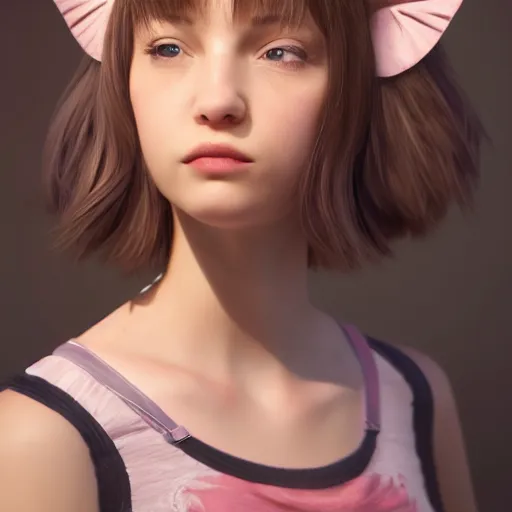 Prompt: Perfectly-Centered Portrait of a Young Woman Wearing Fake-Cat-Ears and t-shirt and shorts, intricate, elegant, super highly detailed, professional digital painting, artstation, concept art, smooth, sharp focus, no blur, no dof, extreme illustration, Unreal Engine 5, Photorealism, HD quality, 8k resolution, cinema 4d, 3D, beautiful, cinematic, art by artgerm and greg rutkowski and alphonse mucha and loish and WLOP