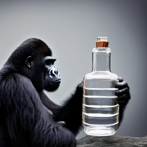 Image similar to a gorilla in a bottle, 8 k, 4 k, professional photography, award winning photo