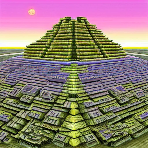 Prompt: “solarpunk ziggurat fusion plants and flying zeppelins”