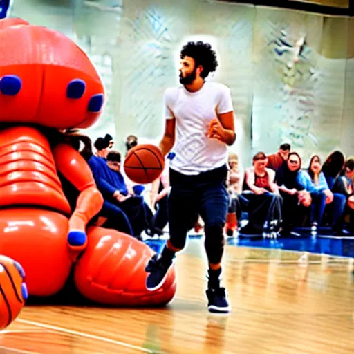 Image similar to giant human lobster playing basketball