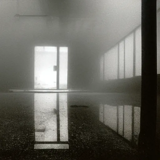 Image similar to Beautiful cameraphone 2000s, liminal soft Photograph of foggy abandoned Store with water on the floor