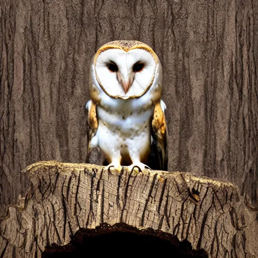 Image similar to ”A barn owl sitting on a Nike Air Jordan sneaker. The sneaker is standing on a birch stump, 4K, Sigma 55”