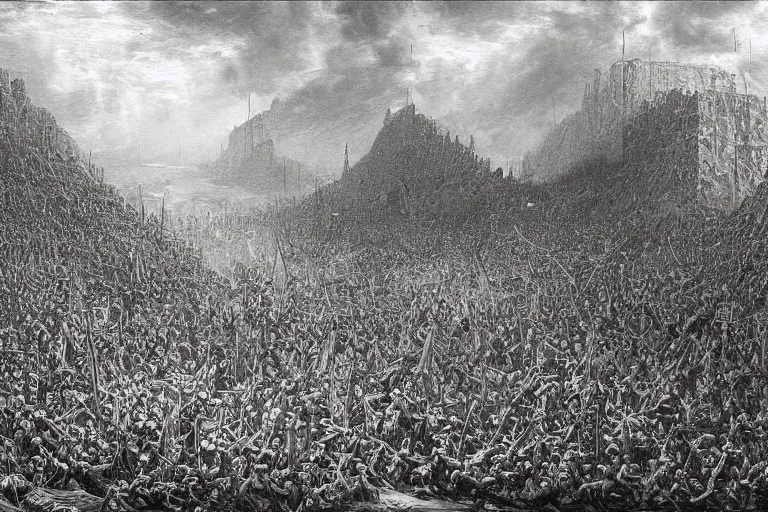 Prompt: highly detailed painting of world war 2, symmetrical, masterpiece, highly detailed painting by gustave dore