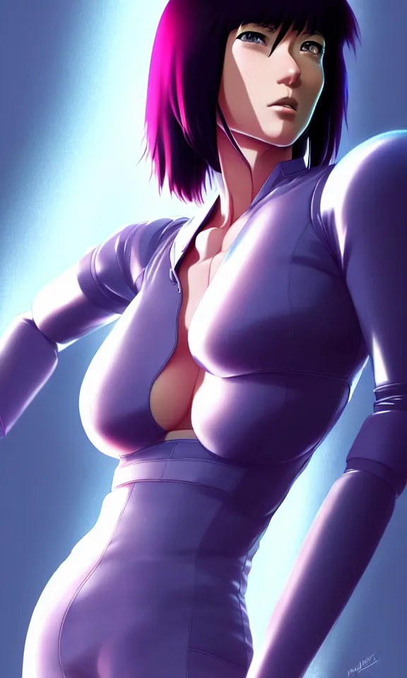 Image similar to a fullbody portrait of motoko kusanagi the major ghost in the shell : : stand alone complex, under repairs, maintenance : : by ilya kuvshinov, rossdraws, artgerm, sola digital arts, anti aliasing, raytracing : :