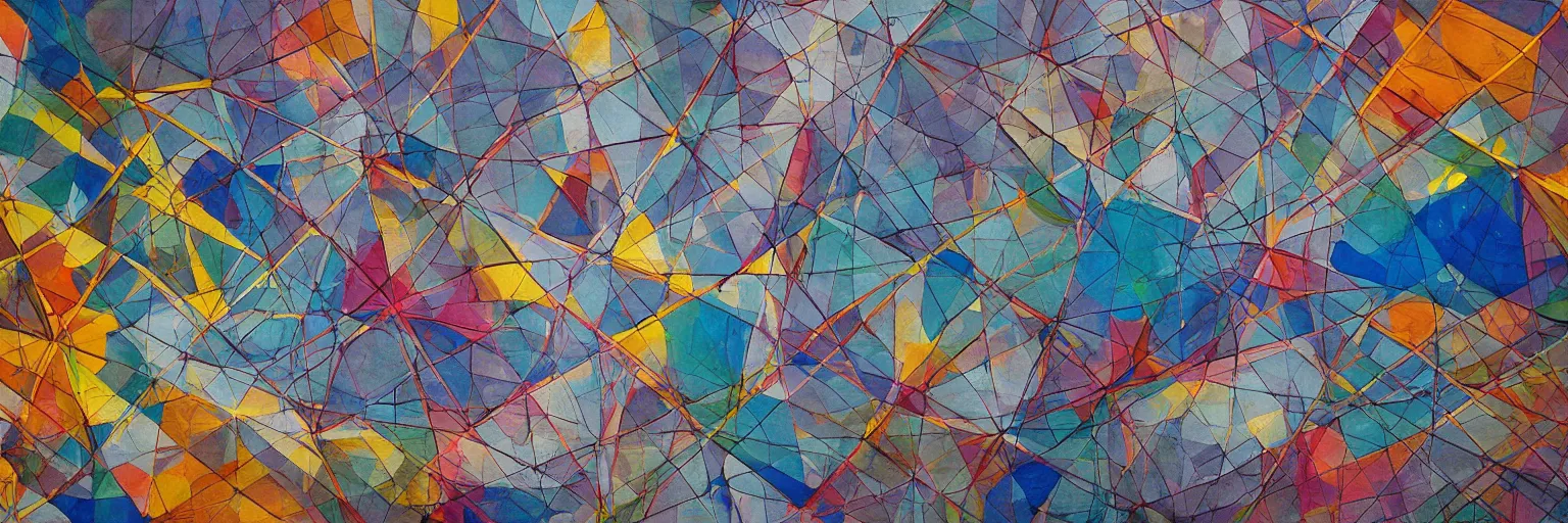 Image similar to abstract landscape, Street Art, Mural, Hypercube, Non-Euclidian, Catalan solids