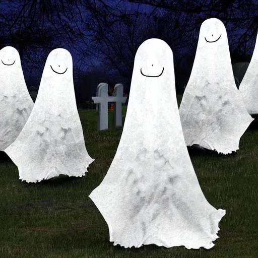 Image similar to bedsheet ghosts haunting a graveyard