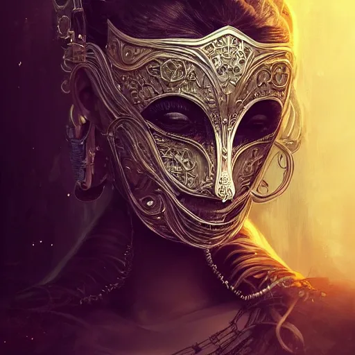 Image similar to Very very very very highly detailed epic photo of face with venetian mask, intricate, dystopian, sci-fi, extremely detailed, digital painting, artstation, concept art, smooth, sharp focus, illustration, intimidating lighting, incredible art by Artgerm