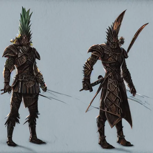 Prompt: Anthropomorphized pineapple in battle armour, D&D, fantasy, cinematic lighting, highly detailed, digital painting, artstation, concept art, smooth, sharp focus, illustration, warm light, cozy warm tint, magic the gathering artwork, volumetric lighting, 8k, no gold, no gold colours, art by Akihiko Yoshida, Greg Rutkowski