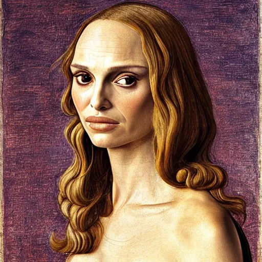 Image similar to natalie portman as gollum, elegant portrait by sandro botticelli, detailed, symmetrical, intricate