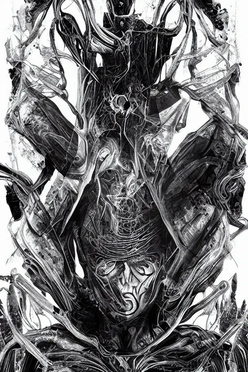 Image similar to black and white illustration, creative design, body horror, alex gray, android jones
