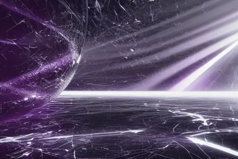 Prompt: light rays reflected off a smooth chrome orb, cinematic, dusty, atmospheric, depth of field, photorealistic, cgi, 3 d, octane render, purple and grey tones, splash page