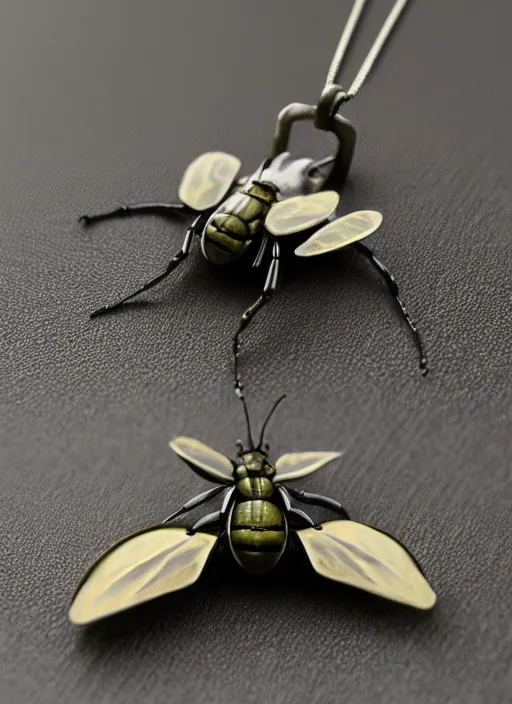 Image similar to concept art of small insect pendant, fantasy illustration, trending on artstation, symmetry