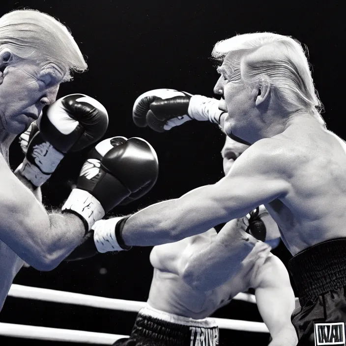 Image similar to boxing match of joe biden and donald trump, zoomed b & w detailed sharp photo