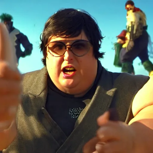 Image similar to andy milonakis in fist of the north star, 4 k