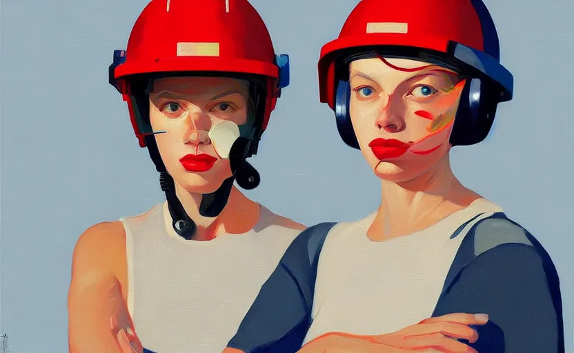 Image similar to Portrait of a woman engineer with helmet, very coherent, painted by Edward Hopper, painted by James Gilleard, airbrush, art by JamesJean