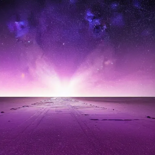 Image similar to beutiful purple stary night, concept art, 4 k, light dust, beach