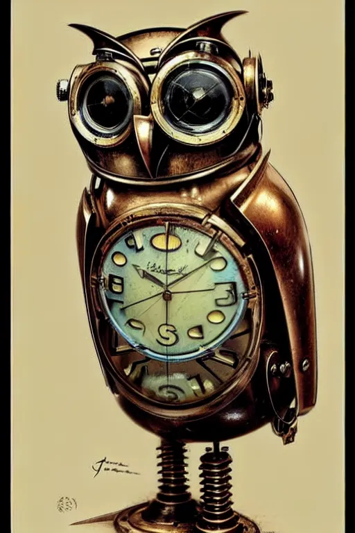 Image similar to (((((1950s retro robot steampunk owl . muted colors.))))) by Jean-Baptiste Monge !!!!!!!!!!!!!!!!!!!!!!!!!!!!!!