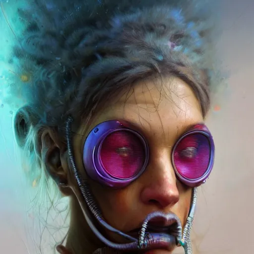 Prompt: a hyper - realistic detailed character concept art portrait of a vibrantly dressed diesel punk woman on a depth of field background, artstation, award - winning realistic sci - fi concept art by jim burns and greg rutkowski, beksinski, a realism masterpiece, complimentary color palette, james gilleard, bruegel, alphonse mucha, and yoshitaka amano