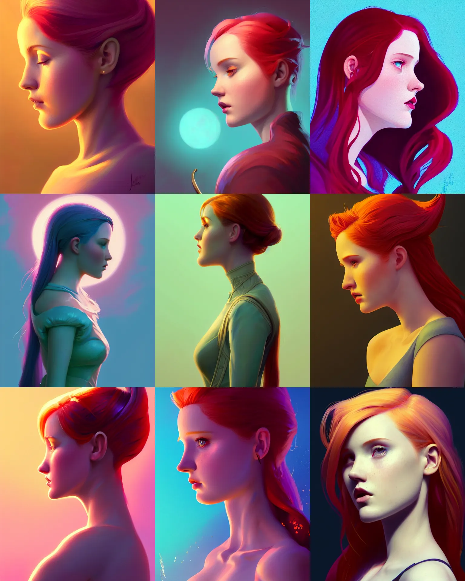 Prompt: side - profile painted portrait, ellie bamber pixie, backlit, key lighting, smooth, gaudy colors, unreal engine render, art nouveau, maya render, octane render aesthetic, overlord, dota matte painting concept art, official fanart behance hd artstation by james gilleard, jesper ejsing, lois van baarle, ilya kuvshinov