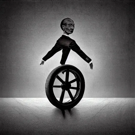 Prompt: man with wheel in head surreal