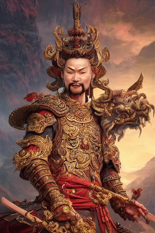 Image similar to digital painting of god of fortune china, by filipe pagliuso and justin gerard symmetric, fantasy, highly detailed, realistic, intricate port