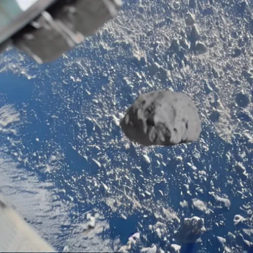 Image similar to view from the international space station window as a large asteroid strikes the surface of the earth.