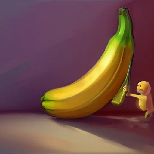 Prompt: A Banana, art by Nathan Fowkes , art station, colorkey scene,