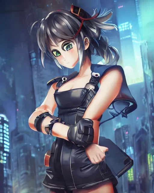 Image similar to full body portrait of anime girl in mechanic armor in night tokyo by makoto sinkai, perfect face, fine details