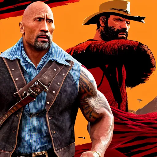 Image similar to Dwayne Johnson in red dead redemption 2 4K detail