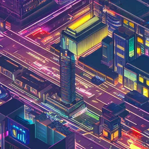 Image similar to stunning isometric view of neo tokyo at night, 4k, dramatic lighting, cyberpunk, akira neo tokyo, unreal engine