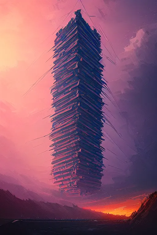 Prompt: epic gigantic megastructure tower by Alena Aenami