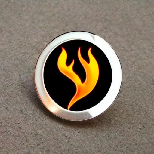 Image similar to minimalistic clean enamel pin of fire flame warning label, retro design