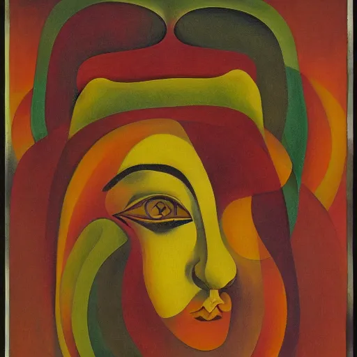 Image similar to floral face portrait by leonetto cappiello and wojciech siudmak and ernst fuchs, anni albers, oil on canvas