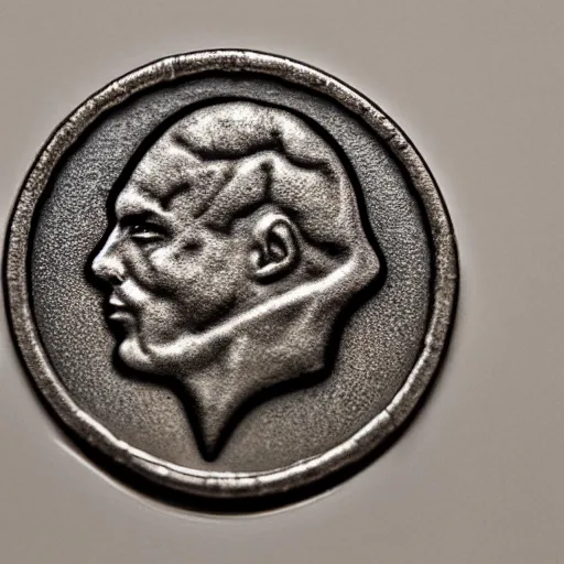 Prompt: Gregor Giesi Face stamped on a coin. 4K ultrahd. Artstation.