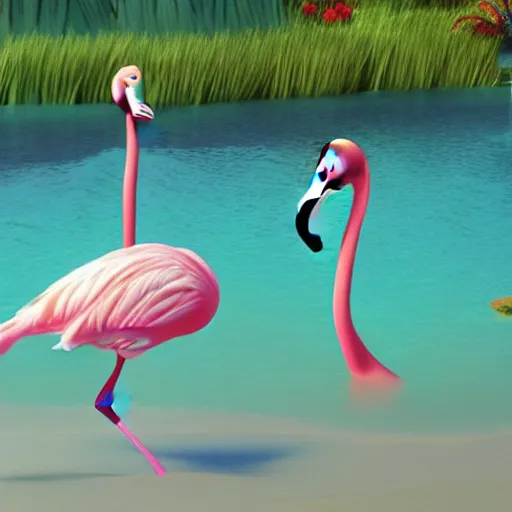 Image similar to flamingo animated 3d movie still pixar