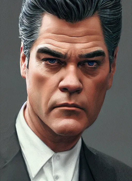 Image similar to Portrait of Ray Liotta from Goodfellas (1990), intricate, highly detailed, centered, digital painting, artstation, concept art, smooth, sharp focus, illustration, artgerm, donato giancola, Joseph Christian Leyendecker, WLOP, Artgerm