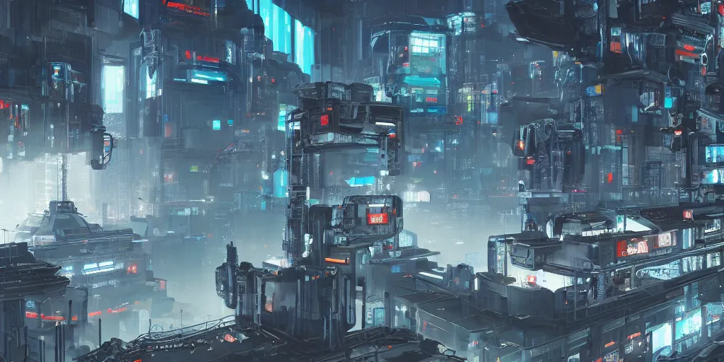 Prompt: a cyberpunk sci-fi factory where they make robots for the military, art, high detail, high definition, 8k,