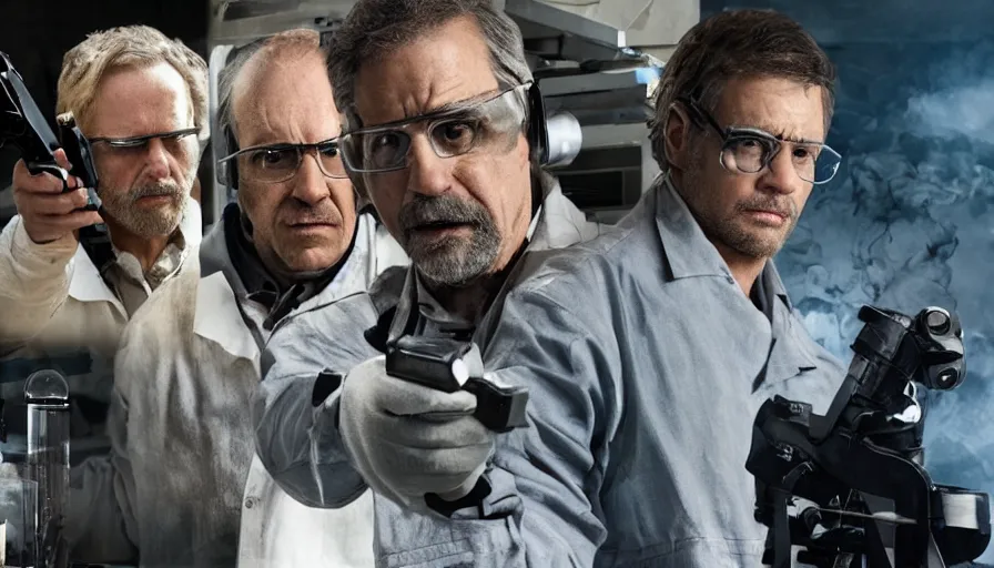 Image similar to big budget action movie about a scientist who takes a science lab hostage