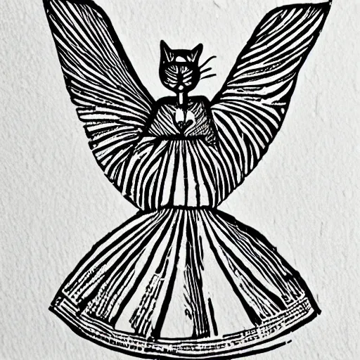 Image similar to linocut angel happy cat