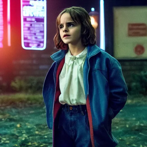 Image similar to A still of Emma Watson in Stranger Things TV show