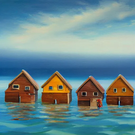 Image similar to wood houses floating on the ocean, RHADS, sharp image, 8K HD